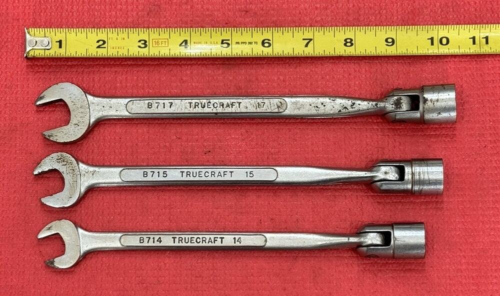 Vintage Truecraft tools 3PC B714, B715, B717 Flex Socket Combo Wrench Metric Set